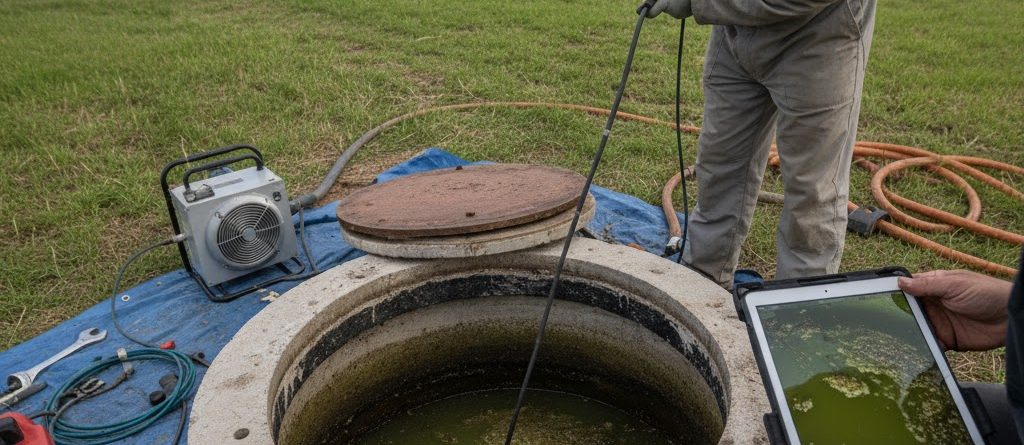 inspección previa antes de hacer la limpieza del tanque séptico