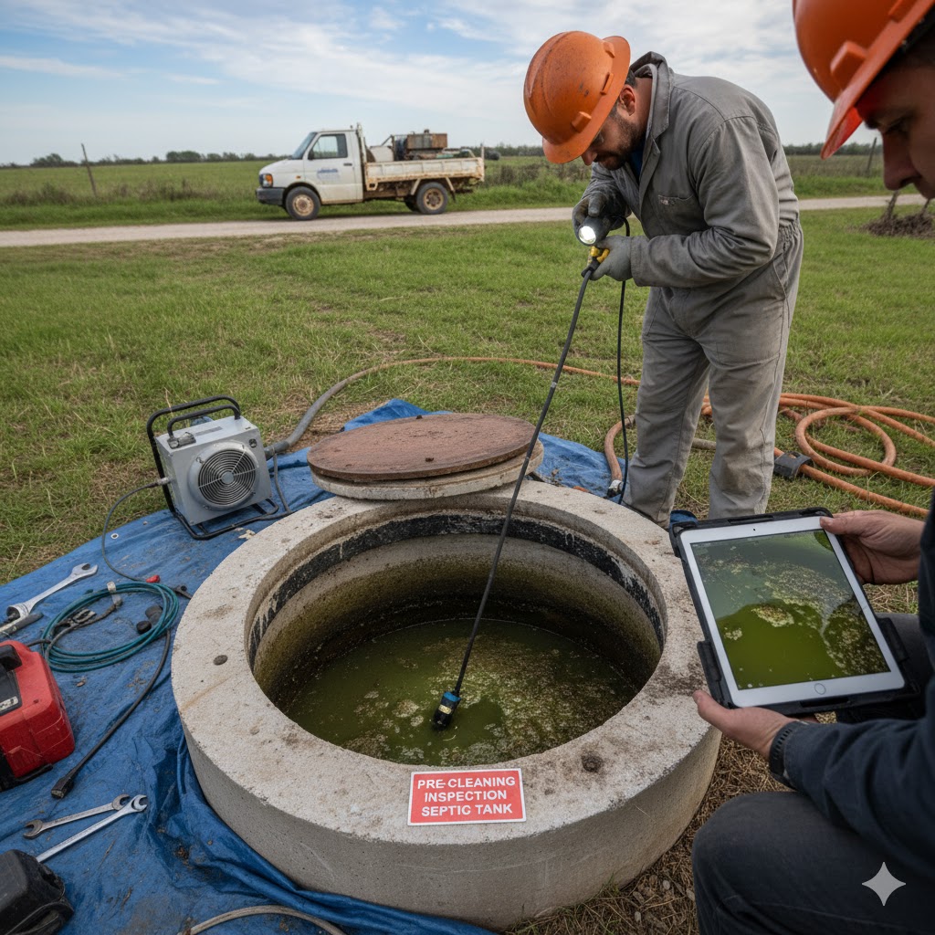 inspección previa antes de hacer la limpieza del tanque séptico